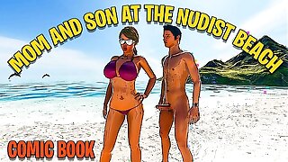 Ma AND SON ON A NUDIST Seashore